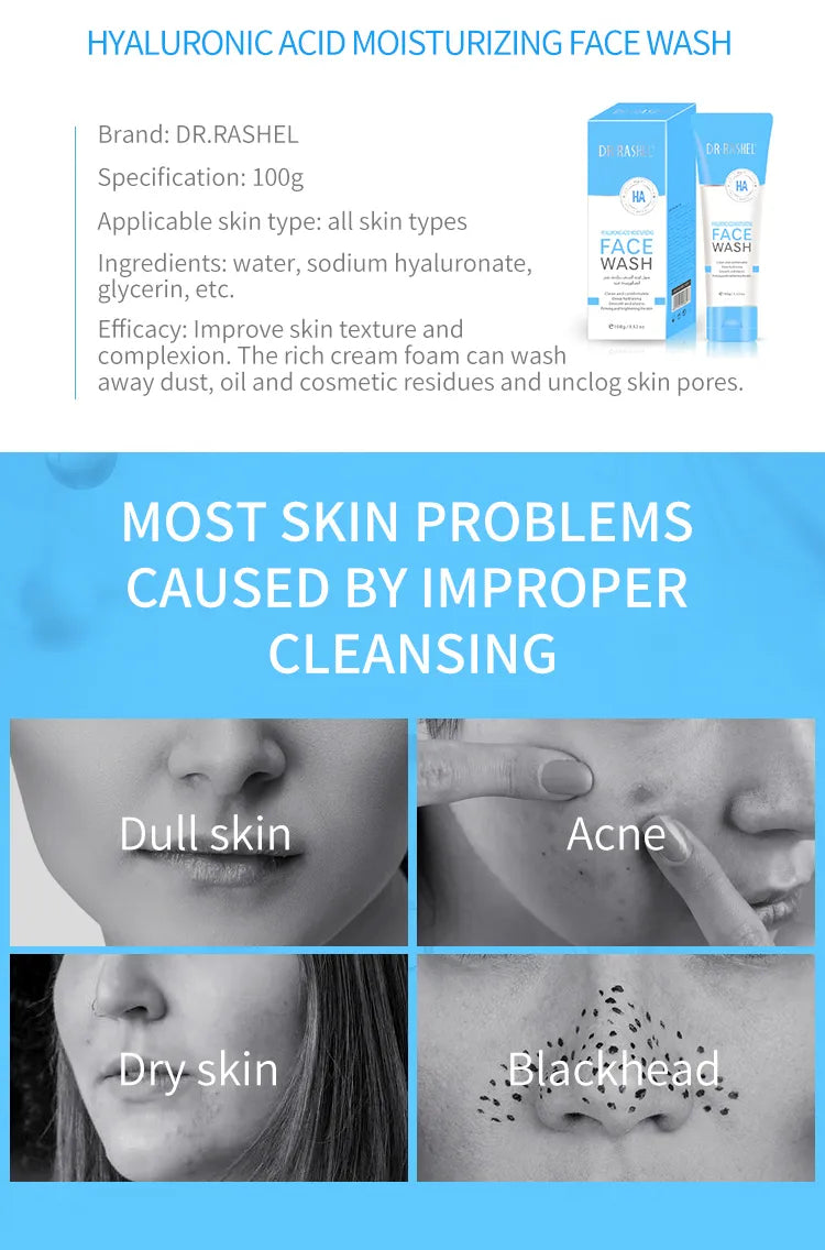 DR.RASHEL Hyaluronic Acid Moisturizing And Smooth Face Wash 100g DRL- 1635