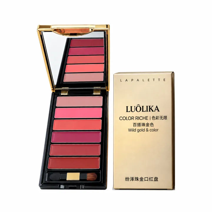 LUOLIKA 6 Shades Lipstick Palette with Mirror & Brush – Creamy Lip Colors