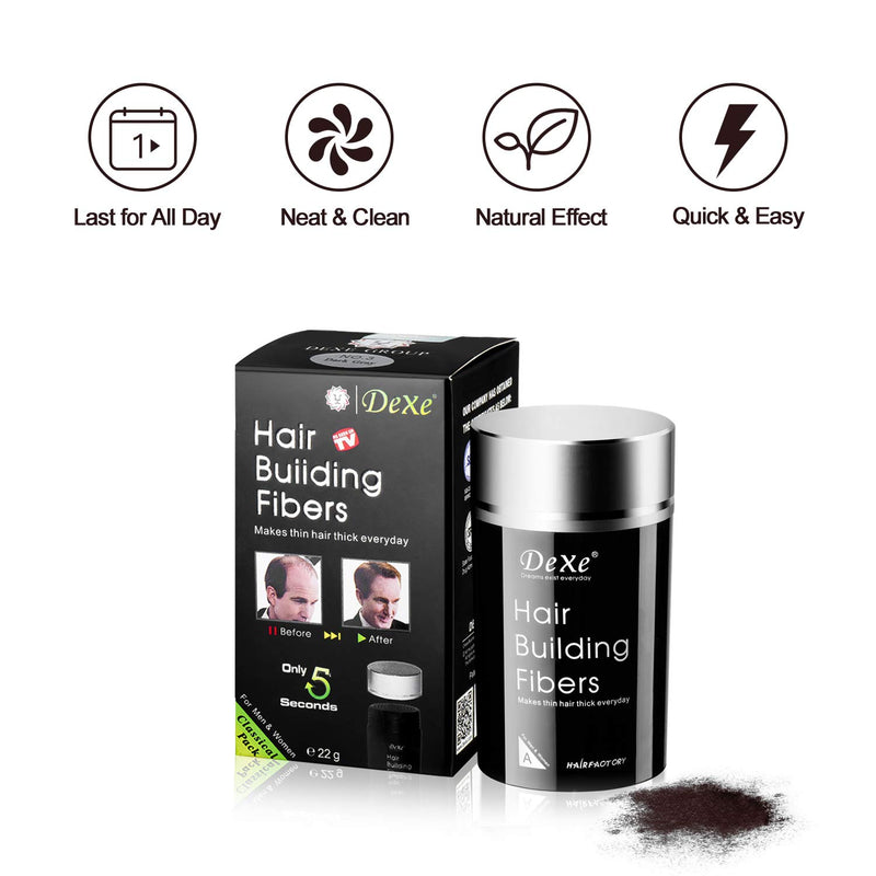 DeXe Hair Building Fibers Black 22g – Instant Hair Thickening Fiber Powder for Men & Women | Natural Hair Loss Concealer for Thinning Hair | Long-Lasting Full Coverage