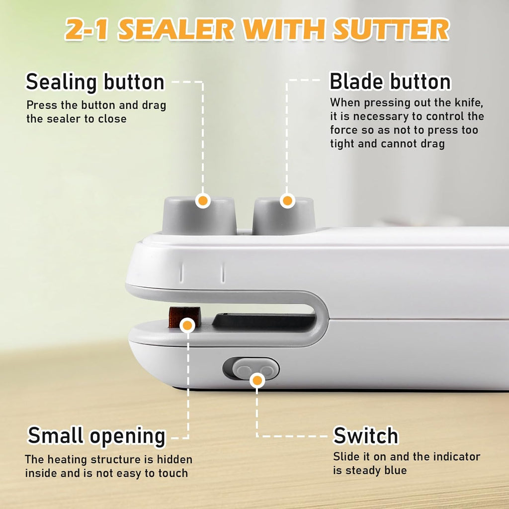 2-in-1 Mini Bag Sealer & Cutter – Rechargeable Heat Sealing Machine