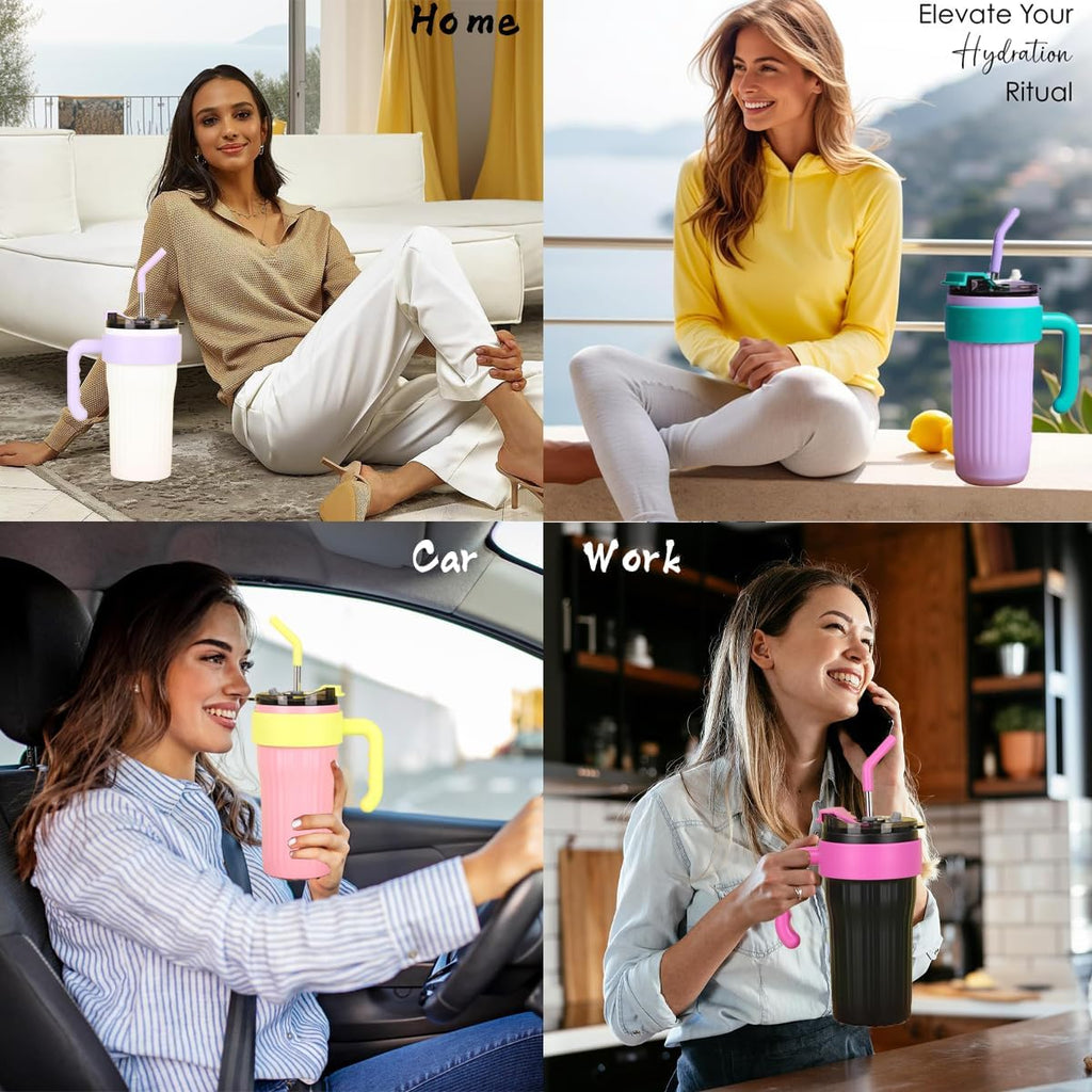 Premium 30oz Stainless Steel Vacuum Insulated Tumbler with Handle & Straw – Leakproof Travel Mug for Hot & Cold Drinks, Reusable Thermal Coffee Cup for Office, Gym, Car & Travel