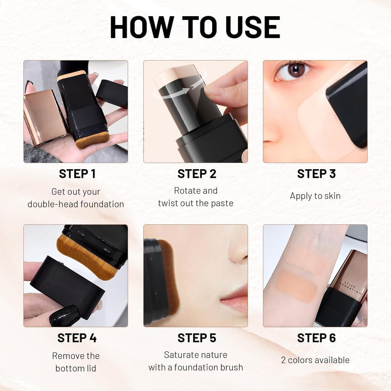Kaka Show Waterproof Foundation Stick with Built-in Brush | Full Coverage Long-Lasting Cream Foundation Concealer | Korean Makeup | Made in Korea