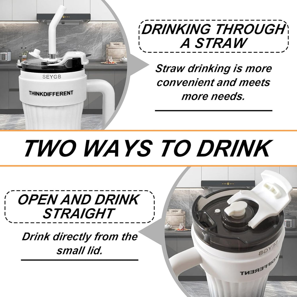 24oz Leakproof Insulated Stainless Steel Tumbler with Handle & Straw – Travel Coffee Mug for Hot & Cold Drinks