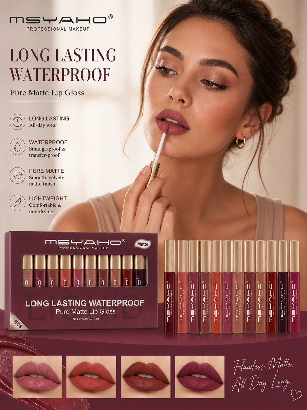 MSYAHO 12 Pcs Matte Liquid Lipstick Set – Waterproof Long Lasting