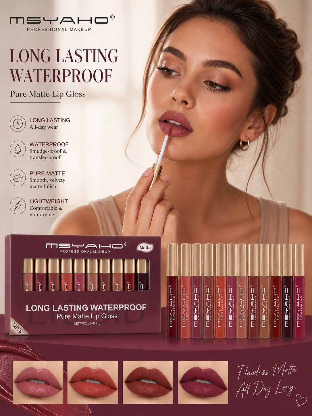 MSYAHO 12 Pcs Matte Liquid Lipstick Set – Waterproof Long Lasting