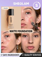 SHEGLAM Complexion Pro Matte Foundation | Long-Lasting Full Coverage Breathable Liquid Foundation | Shades: Porcelain, Nude & Honey