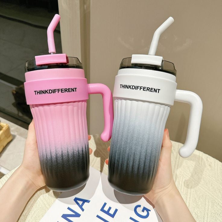 24oz Leakproof Insulated Stainless Steel Tumbler with Handle & Straw – Travel Coffee Mug for Hot & Cold Drinks