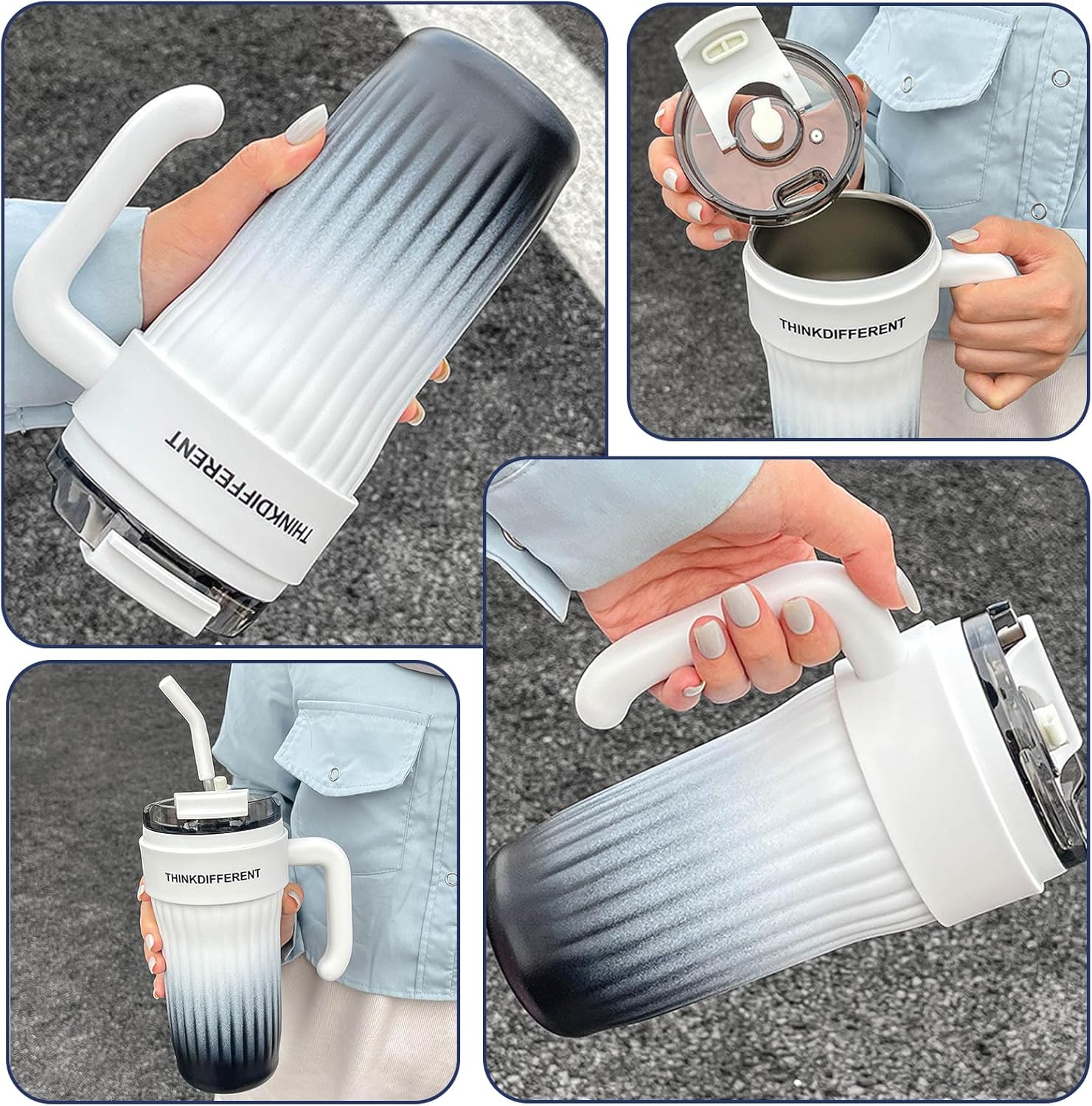 24oz Leakproof Insulated Stainless Steel Tumbler with Handle & Straw – Travel Coffee Mug for Hot & Cold Drinks