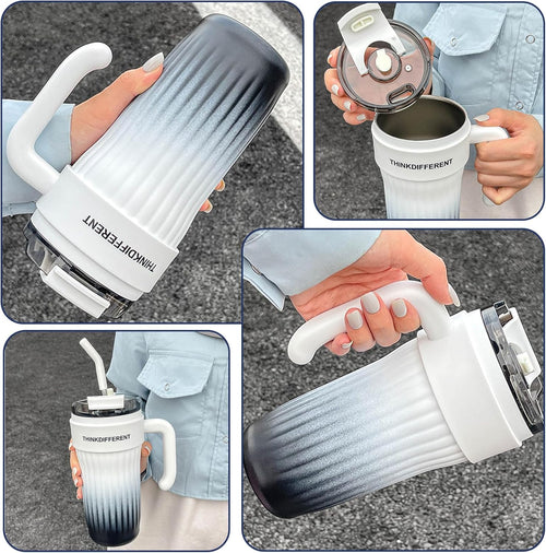 24oz Leakproof Insulated Stainless Steel Tumbler with Handle & Straw – Travel Coffee Mug for Hot & Cold Drinks
