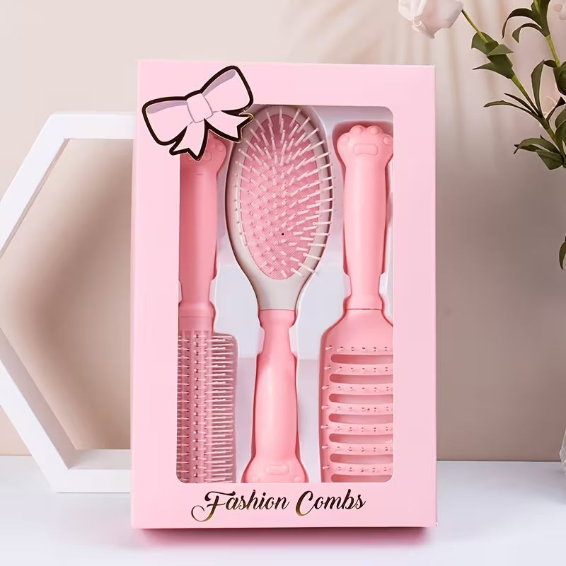 3-Piece Hair Brush Set for Women | Detangling Paddle, Round & Vented Hair Styling Brushes for Blow Dry, Scalp Massage & All Hair Types