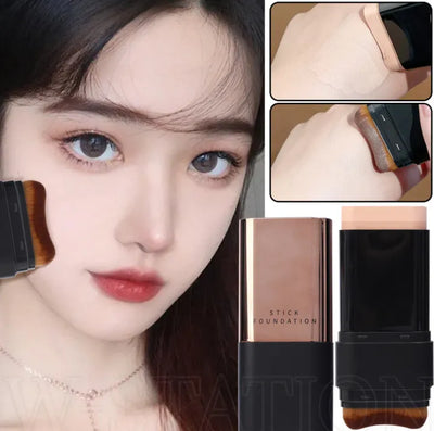 Kaka Show Waterproof Foundation Stick with Built-in Brush | Full Coverage Long-Lasting Cream Foundation Concealer | Korean Makeup | Made in Korea