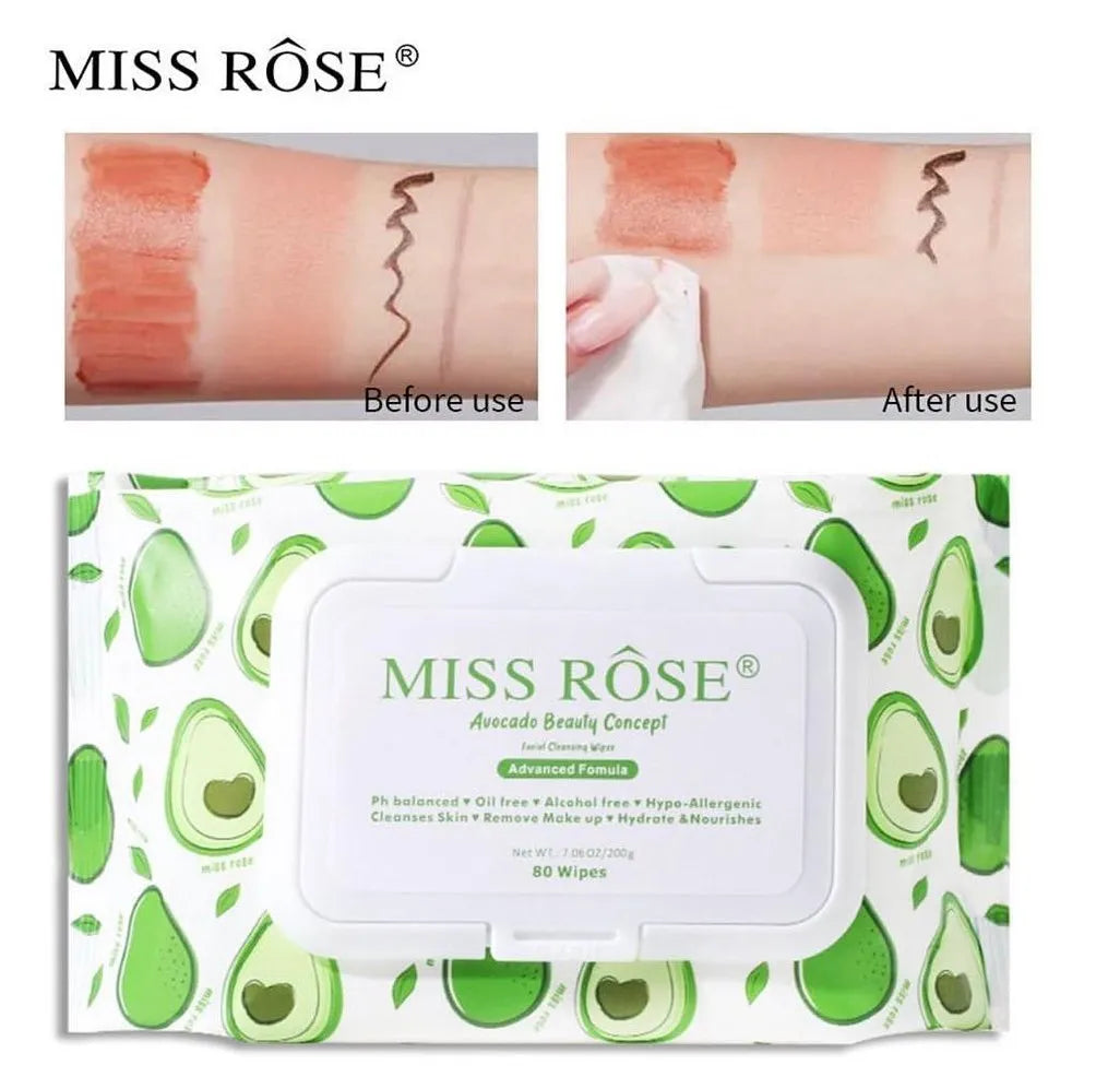 Miss Rose Avocado Makeup Remover Wipes 80 Sheets