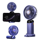 Portable Mini Fan USB Rechargeable – 5 Speed Foldable Handheld Cooling Fan with LED Display Screen, Neck Hanging Personal Fan & Built-In Phone Stand for Travel, Office, Camping, Outdoor & Home Use