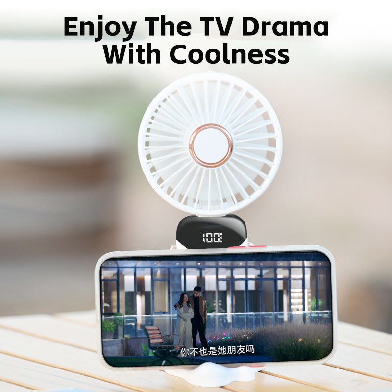 Portable Mini Fan USB Rechargeable – 5 Speed Foldable Handheld Cooling Fan with LED Display Screen, Neck Hanging Personal Fan & Built-In Phone Stand for Travel, Office, Camping, Outdoor & Home Use