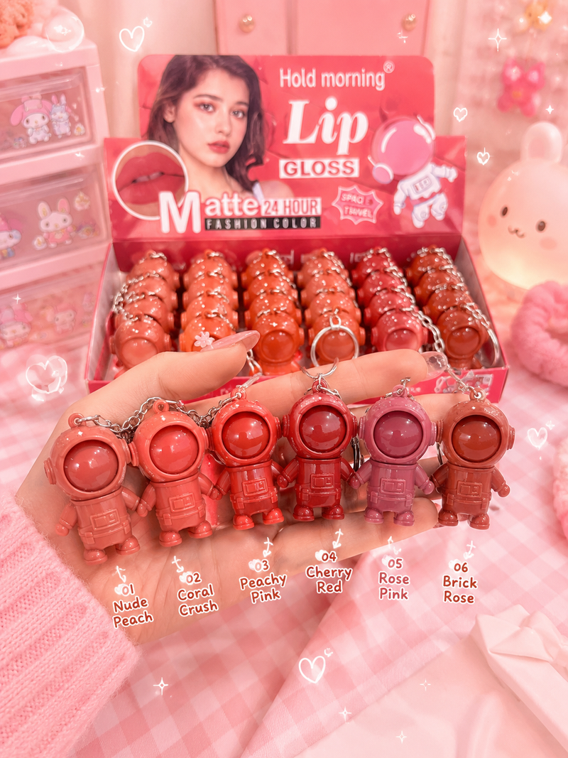 Cute Astronaut Lip Gloss Keychain - Matte 24 Hour Fashion Color