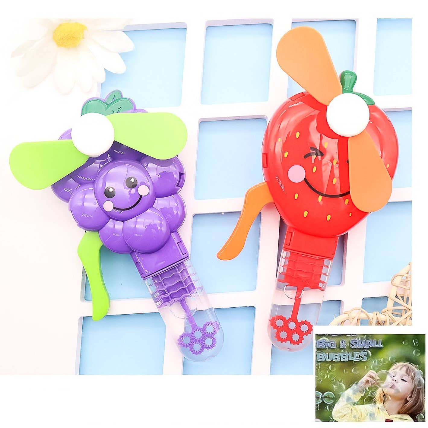 Fruit Shape Mini Hand Fan Toy for Kids – 2-in-1 Bubble Blower