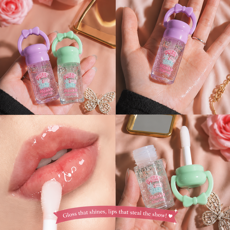 Manka Alluring Cute Mini Lip Gloss Combo of 2 | Sweet Kiss Bucket Shape Lip Gloss | High Shine Glossy Finish | Random Colors