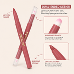 SIHEGLAN 2-in-1 Lip Liner & Lipstick Pencil Set 12PCS | Waterproof Velvet Matte Long-Lasting Lip Makeup with Blending Sponge