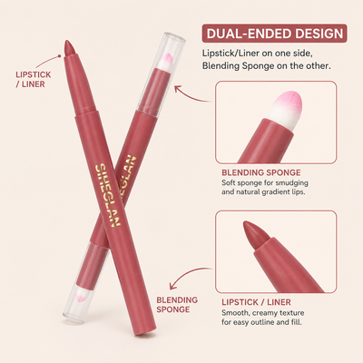 SIHEGLAN 2-in-1 Lip Liner & Lipstick Pencil Set 12PCS | Waterproof Velvet Matte Long-Lasting Lip Makeup with Blending Sponge
