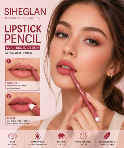 SIHEGLAN 2-in-1 Lip Liner & Lipstick Pencil Set 12PCS | Waterproof Velvet Matte Long-Lasting Lip Makeup with Blending Sponge