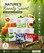 BIOAQUA 6pcs Sheet Mask Set with Jade Roller | Hydrating Skincare Kit