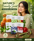 BIOAQUA 6pcs Sheet Mask Set with Jade Roller | Hydrating Skincare Kit