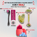 4 in 1 Glow Kit – Jade Roller, Gua Sha, Derma Roller & Face Ice Roller