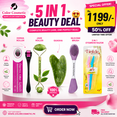 5-in-1 Beauty Kit – Derma Roller, Jade Roller, Gua Sha & Silicone Brush