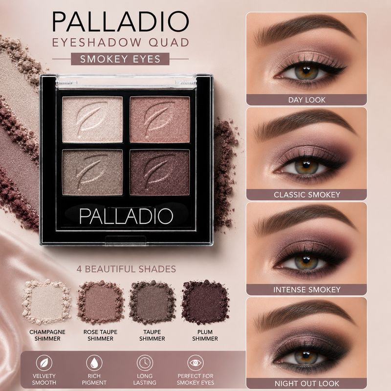 Palladio Eyeshadow Quad – 4 Color Smokey Eyes Palette