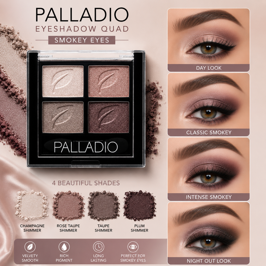 Palladio Eyeshadow Quad – 4 Color Smokey Eyes Palette