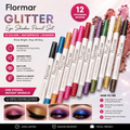 Flormar Glitter Eye Shadow Pencil Set 12 Colors | Waterproof Shimmer Eyeshadow & Eyeliner Pencils | Long-Lasting Metallic Eye Makeup