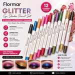 Flormar Glitter Eye Shadow Pencil Set 12 Colors | Waterproof Shimmer Eyeshadow & Eyeliner Pencils | Long-Lasting Metallic Eye Makeup