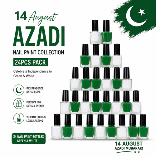 14 August Azadi Nail Polish Set 12 PCS – Green & White Long-Lasting Nail Paint Collection for Women & Girls | Pakistan Independence Day Collection
