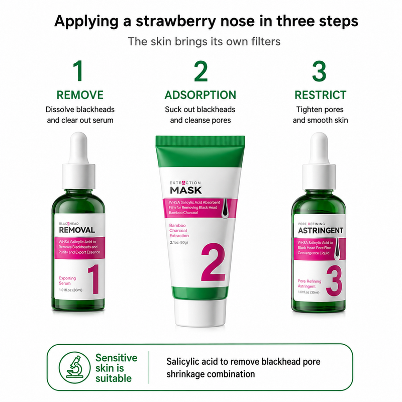 WHSA Salicylic Acid Blackhead Removal & Pore Reduction Skin Care Set | Deep Pore Cleanser, Blackhead Remover & Oil Control Facial Care