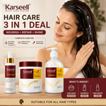 Karseell Maca Collagen Hair Care 3 in 1 Deal – Hair Mask 500g + Shampoo 500ml + Hair Serum 100ml | Professional Hair Repair Bundle for Dry, Damaged & Frizzy Hair