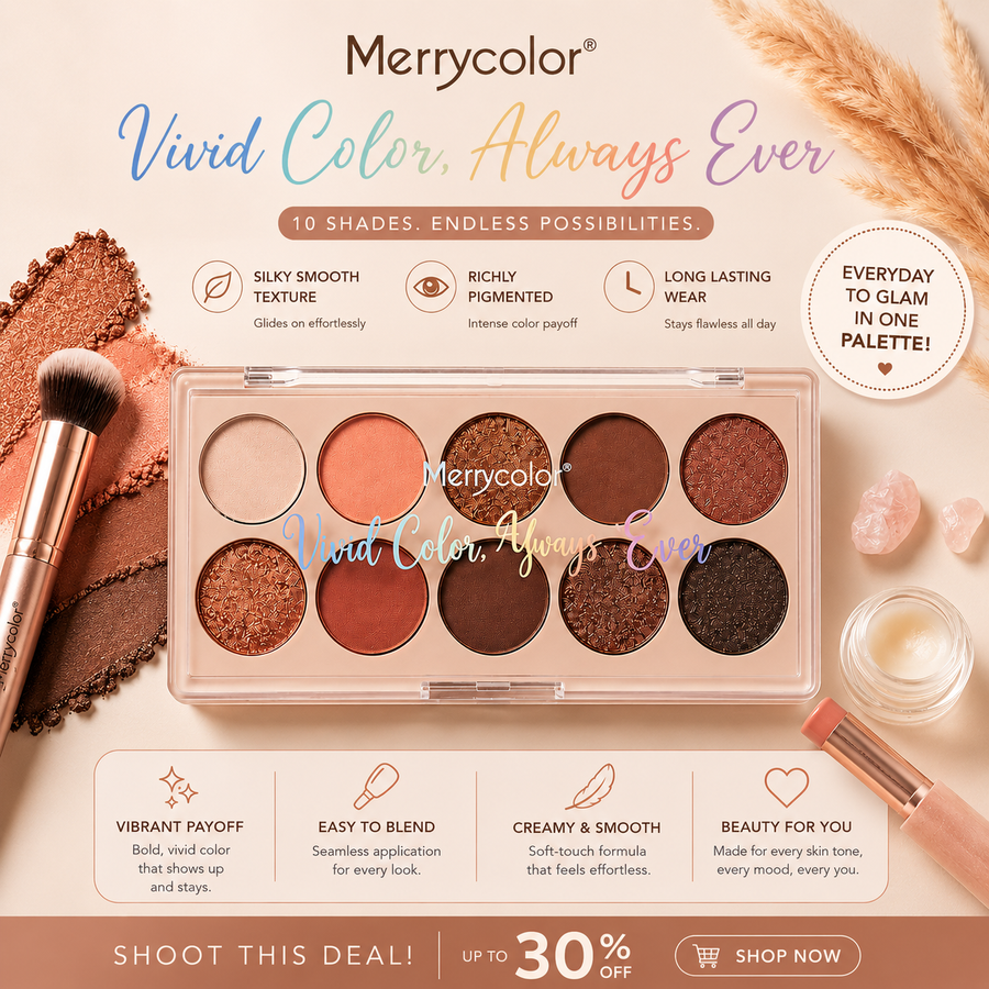 Merrycolor 10 Color Nude Eyeshadow Palette – Highly Pigmented Matte & Shimmer Eye Makeup | Long Lasting Waterproof Professional Makeup for Women