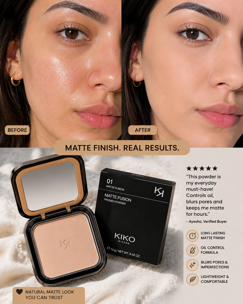 KIKO Milano Matte Fusion Pressed Powder 12g – Long Lasting Oil Control Compact Face Powder with Natural Matte Finish | Made in Italy