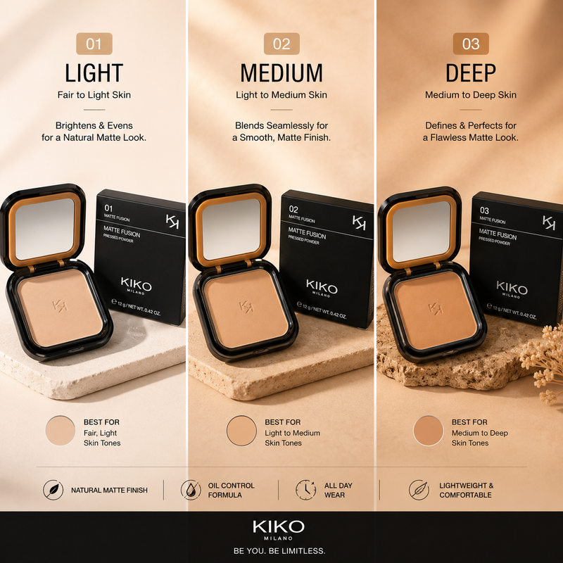 KIKO Milano Matte Fusion Pressed Powder 12g – Long Lasting Oil Control Compact Face Powder with Natural Matte Finish | Made in Italy