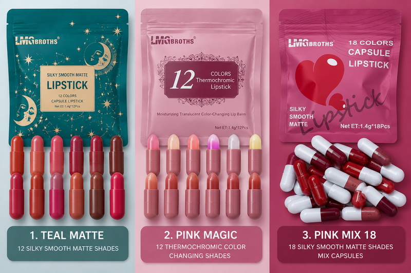 LMG BROTHS 18-Color Capsule Lipstick Set – Silky Smooth Matte Finish Mini Lipstick Pods (Travel Size & Portable)