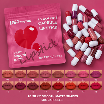 LMG BROTHS 18-Color Capsule Lipstick Set – Silky Smooth Matte Finish Mini Lipstick Pods (Travel Size & Portable)