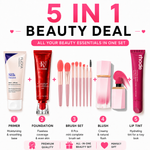 5-in-1 Complete Beauty Kit – Flicka Silk Touch Primer, FV Foundation, 8-Piece Mini Makeup Brush Set, Cream Blush & Rhode Raspberry Jelly Lip Tint