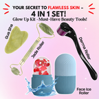 4 in 1 Glow Kit – Jade Roller, Gua Sha, Derma Roller & Face Ice Roller