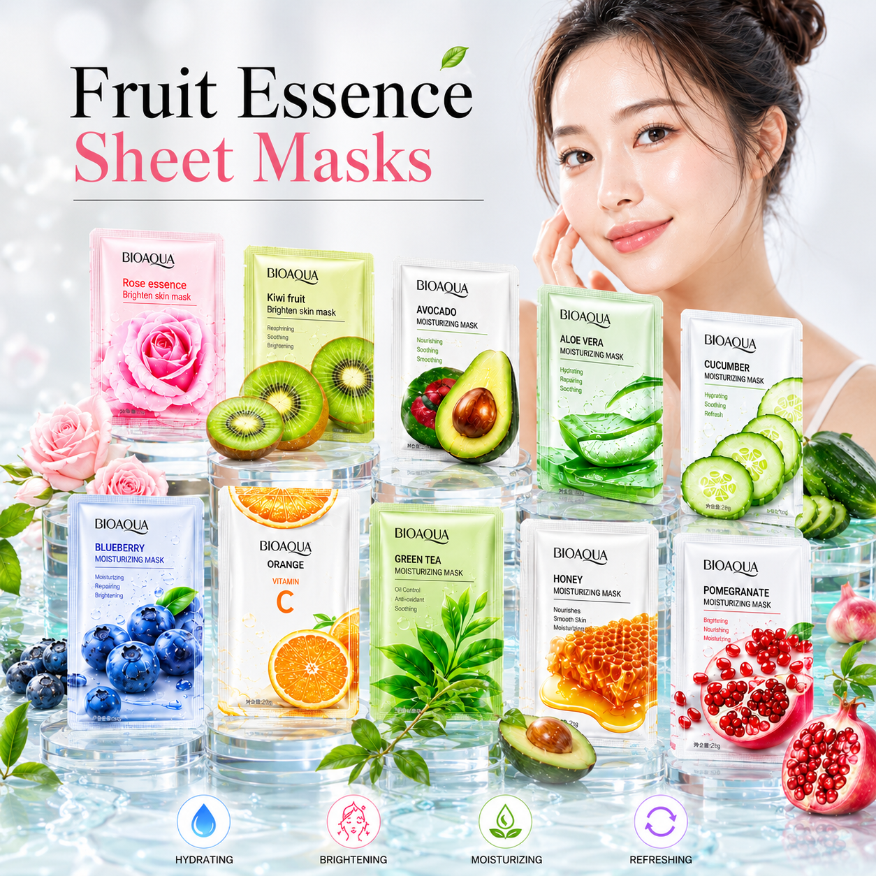 Pack Of 30/15/10/5/3 Hydrating & Brightening Face Sheet Mask