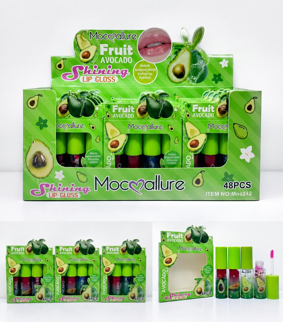 Mocallure Fruit Avocado Lip Gloss Set 4PCS – Hydrating Shine