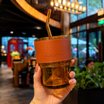 Premium Glass Coffee Tumbler with Straw & Lid – Reusable Heat Resistant Travel Cup for Iced Coffee, Tea, Juice & Smoothies