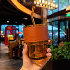 Premium Glass Coffee Tumbler with Straw & Lid – Reusable Heat Resistant Travel Cup for Iced Coffee, Tea, Juice & Smoothies