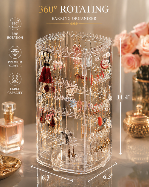 360° Rotating Acrylic Jewelry Organizer – 4-Tier Display Stand