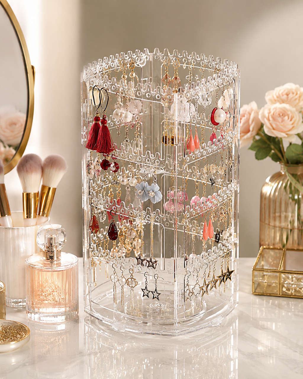 360° Rotating Acrylic Jewelry Organizer – 4-Tier Display Stand
