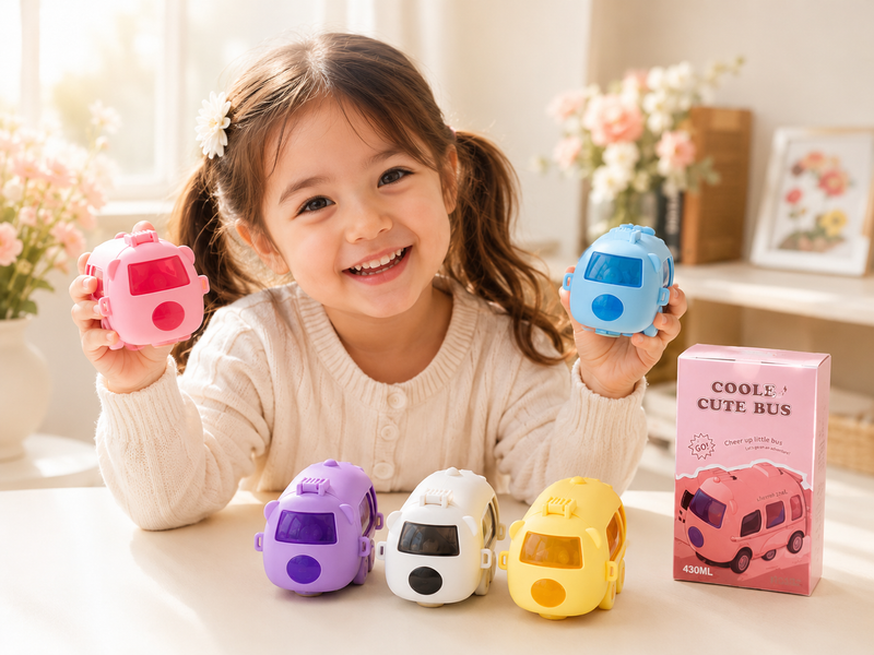 Cartoon Bus Water Bottle for Kids – Leakproof Straw Sipper Cup
