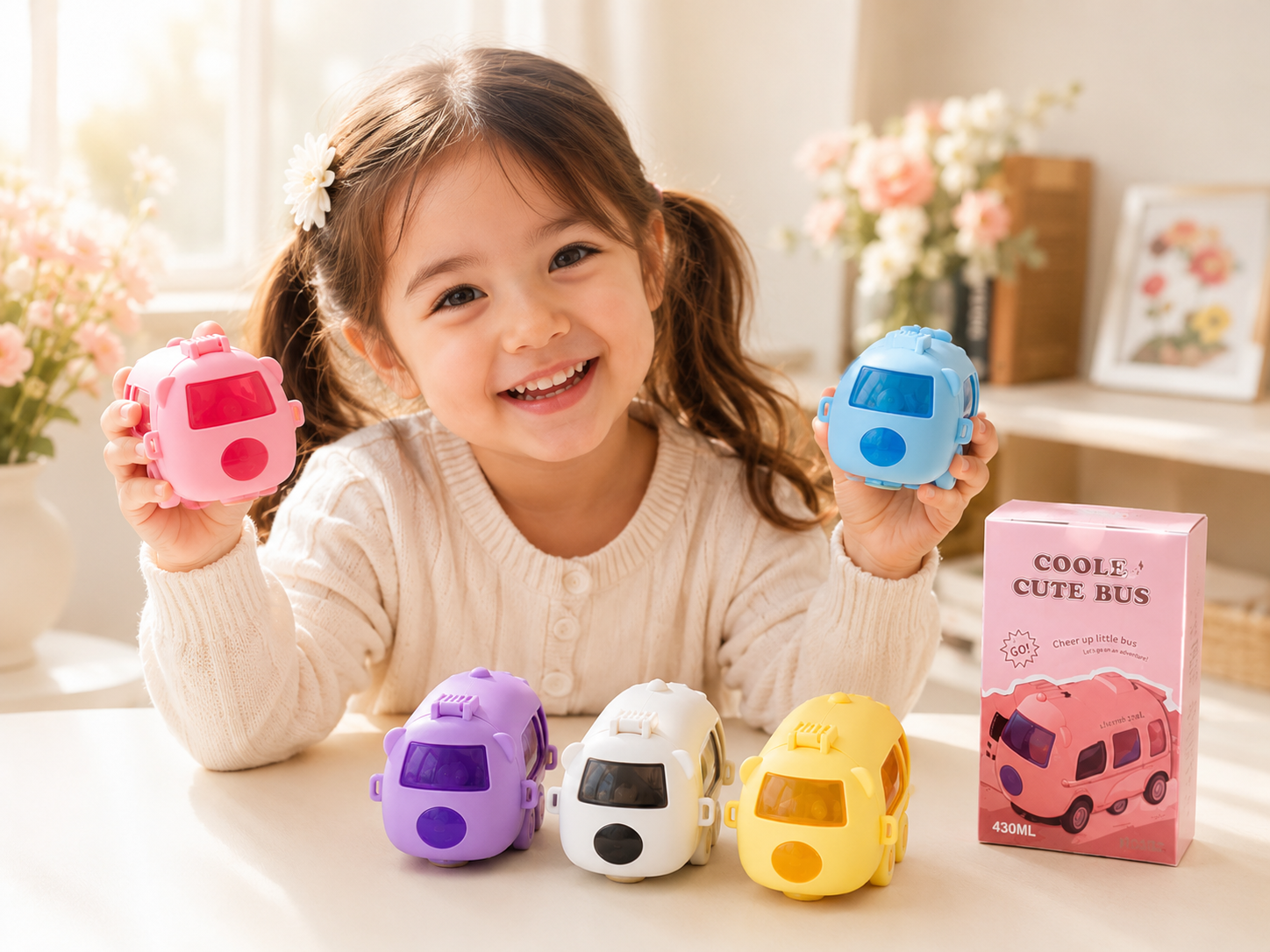 Cartoon Bus Water Bottle for Kids – Leakproof Straw Sipper Cup